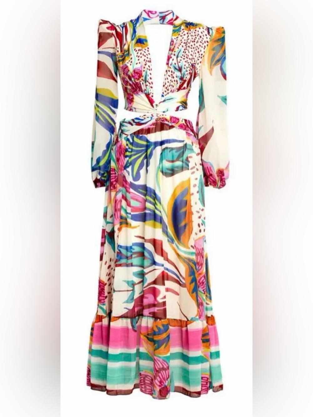 PatBO Cream Maxi Dress with Multicolor Floral Swirl